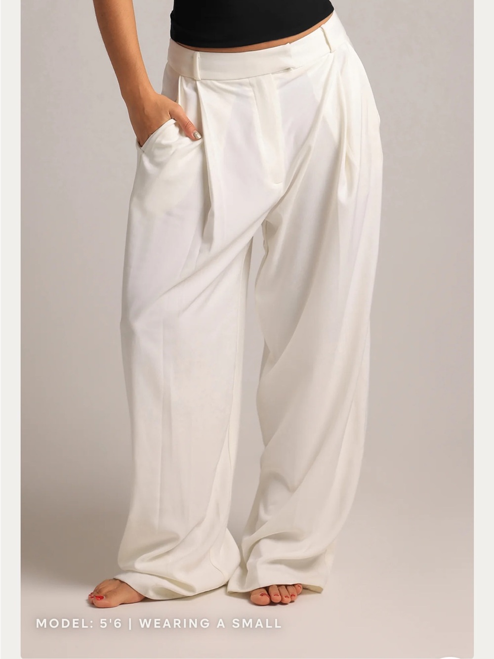 Wide Leg Pleated Pants in White